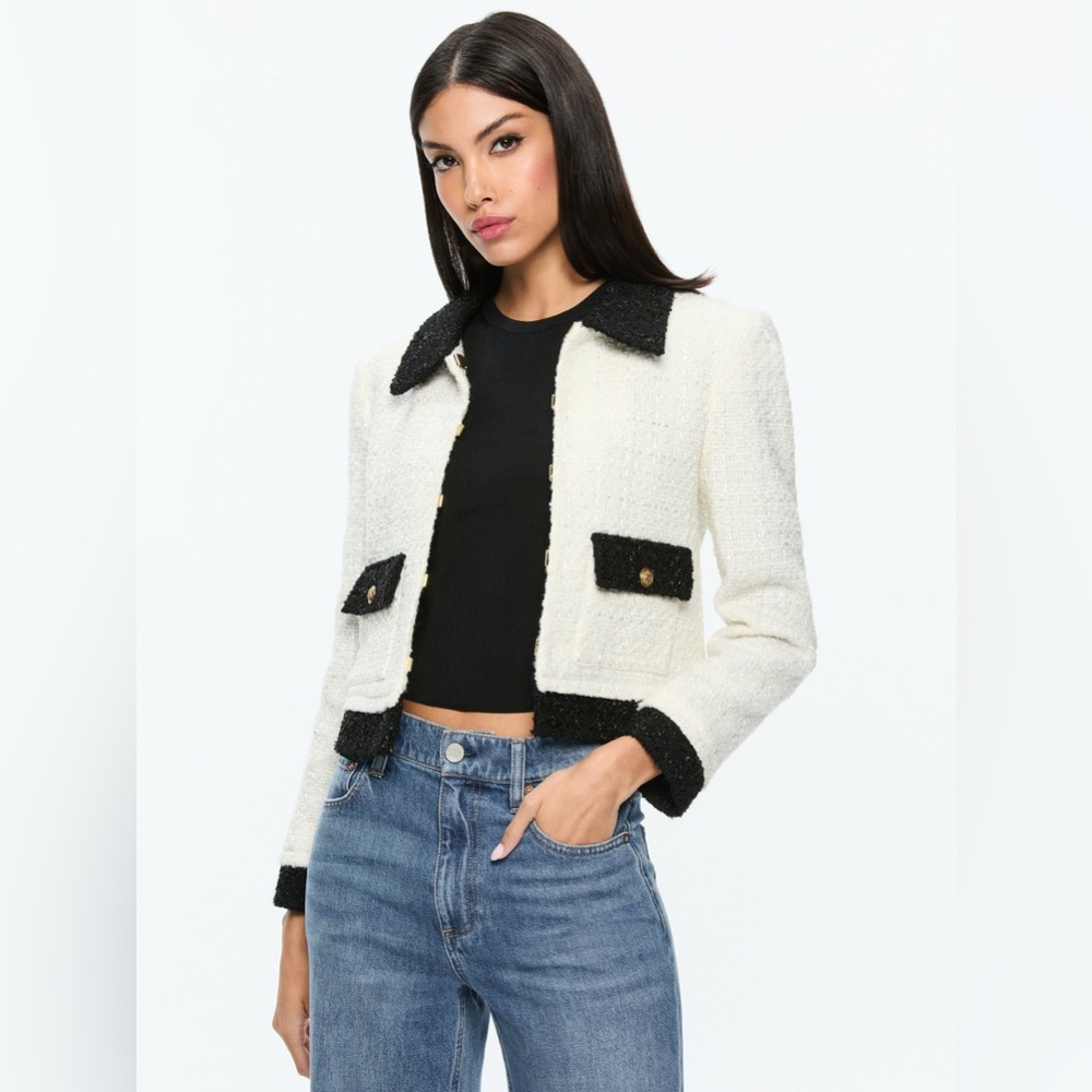 NWT Alice + Olivia Topher Jacket in Off White/Black